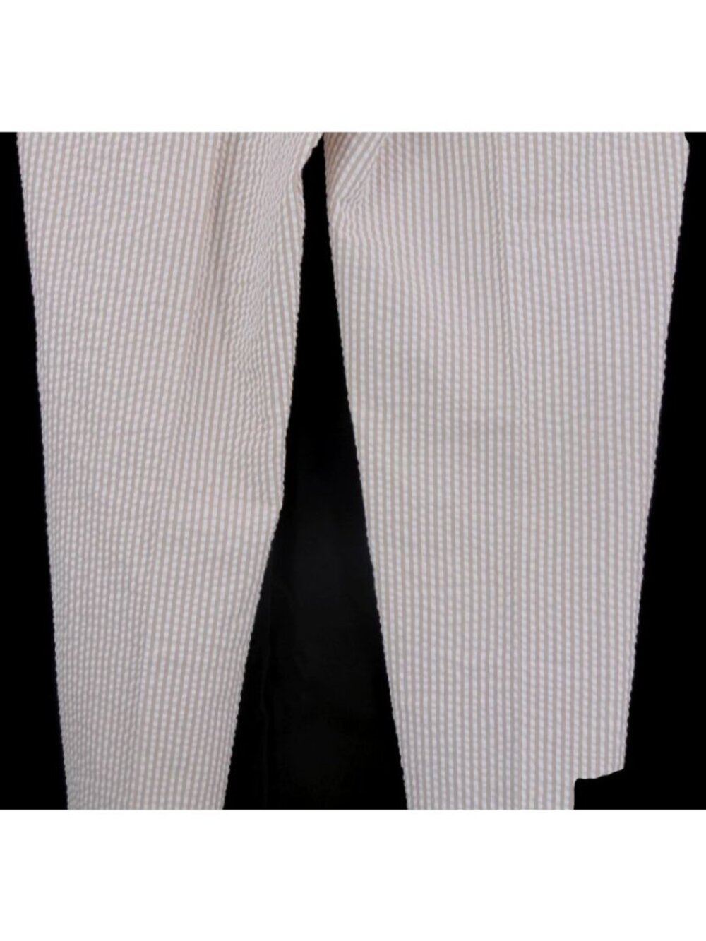 Orvis Womens Tan White Seersucker Pants Size 14 Cotton Flat Front Pockets Crop - Picture 14 of 16
